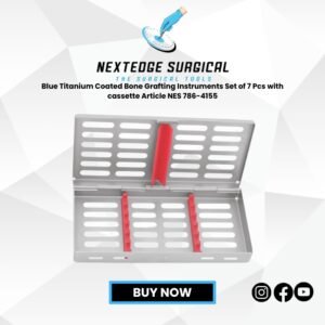 Blue Titanium Coated Bone Grafting Instruments Set of 7 Pcs with cassette Article NES 786-4155