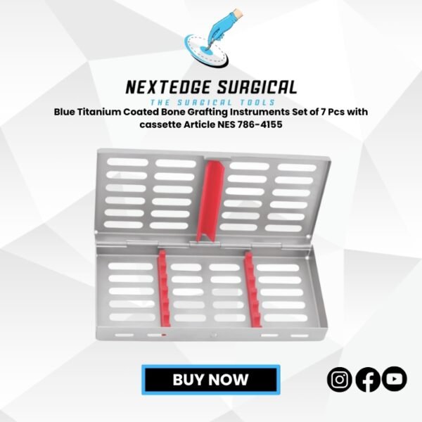 Blue Titanium Coated Bone Grafting Instruments Set of 7 Pcs with cassette Article NES 786-4155