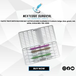 PASTIC TRAYS WITH SILICONE MAT AUTOCLAVABLE Available in 5 colours: beige, blue, green, red, white. Article NES-786-4506