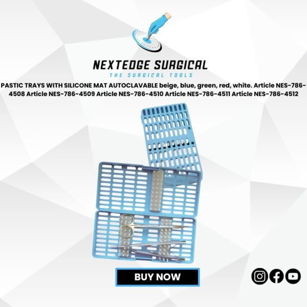 PASTIC TRAYS WITH SILICONE MAT AUTOCLAVABLE beige, blue, green, red, white. Article NES-786-4508 Article NES-786-4509 Article NES-786-4510 Article NES-786-4511 Article NES-786-4512