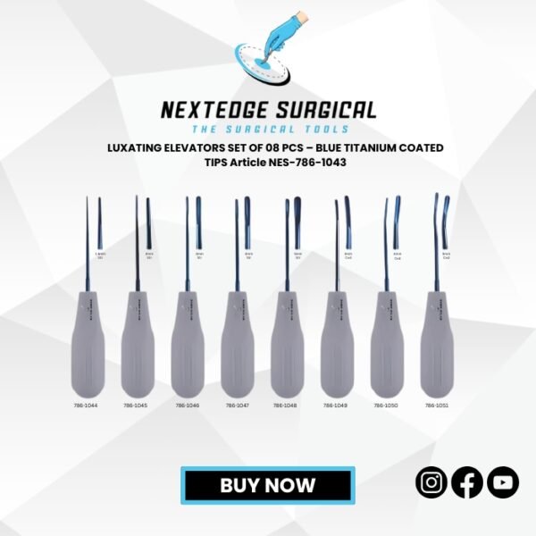 LUXATING ELEVATORS SET OF 08 PCS – BLUE TITANIUM COATED TIPS Article NES-786-1043